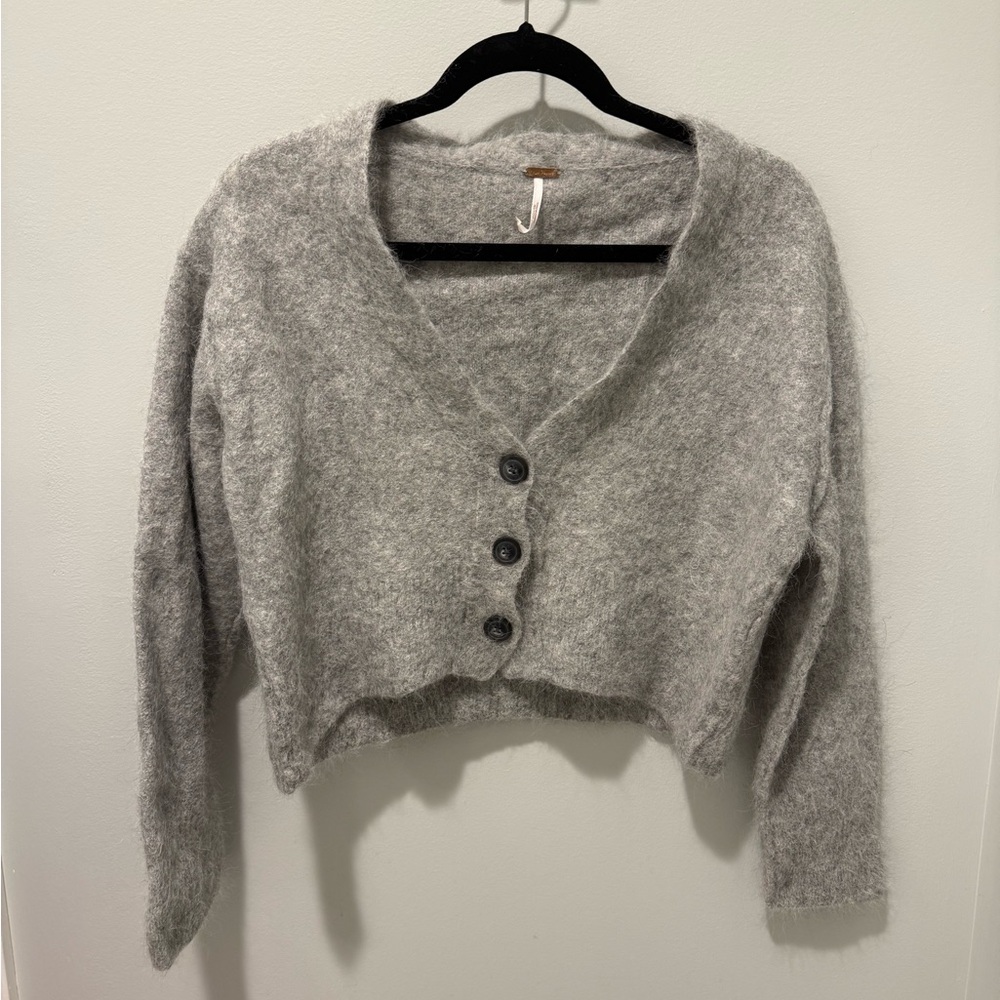 Free People Gray Alpaca Cropped Cardigan